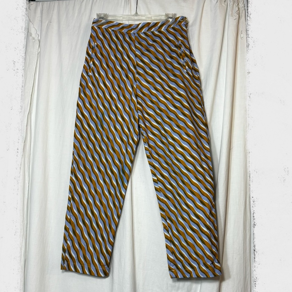 Anthropologie Corey Lynn Calter purple yellow medium cropped pants wavy striped